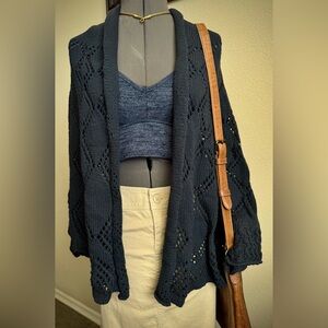 Vintage Angel Of The North Navy Blue Thick Knit Cardigan Shrug Poncho M